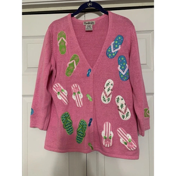 Vintage Timberlea Beaded Flip Flop Embroidered Sweater Cardigan Size M (O24) - Picture 2 of 7